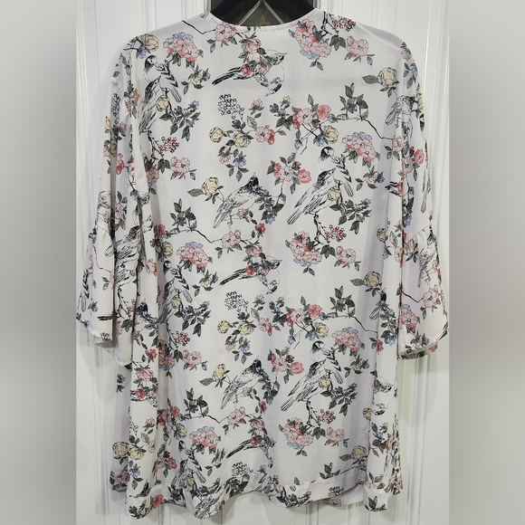 Motherhood Maternity White Sheer Open Kimono Cardigan Floral Bird Print Size S/M - Picture 4 of 6